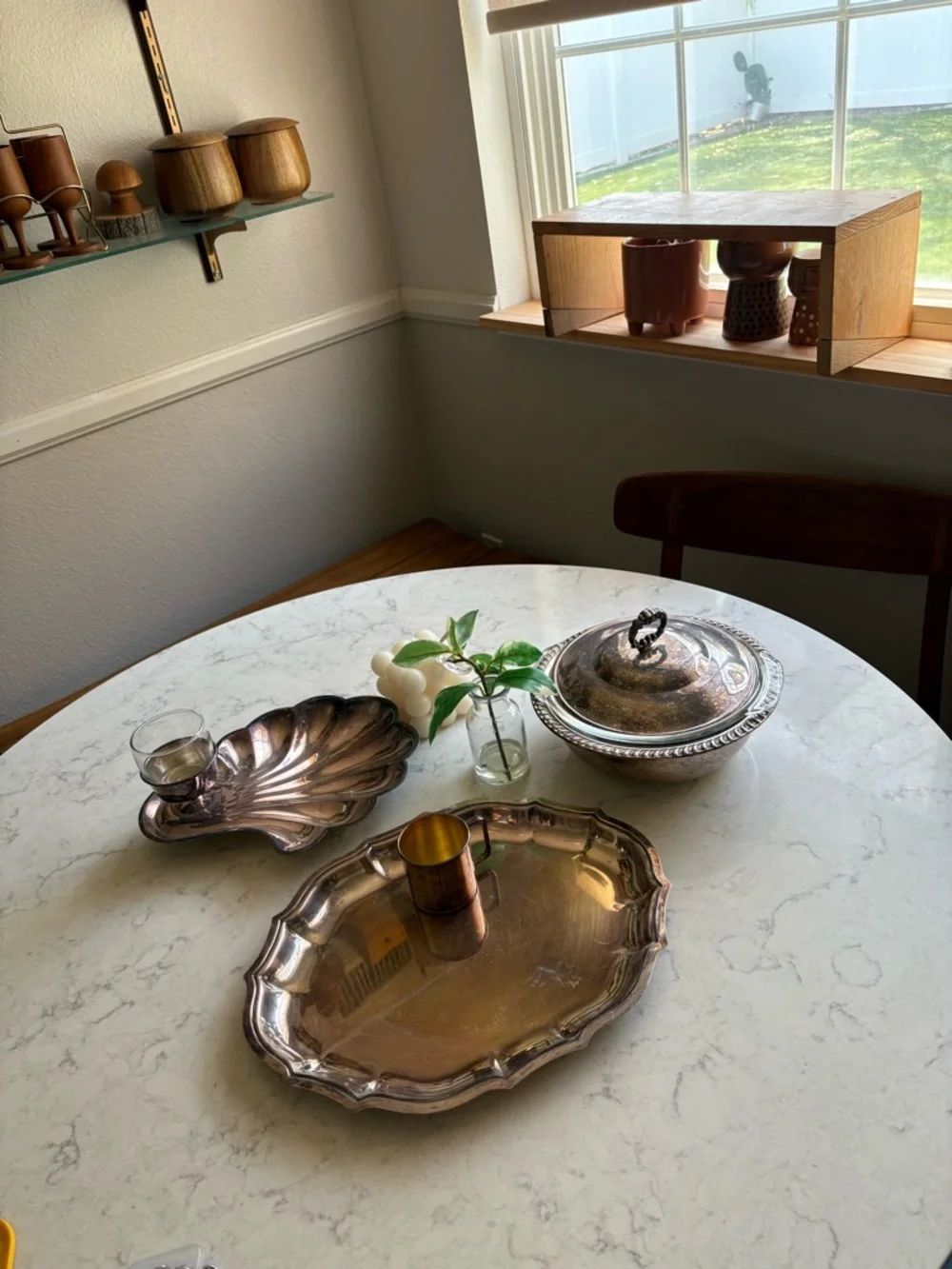 Vintage Silver-Tone Decorative Serving Tray and Bowl Set -